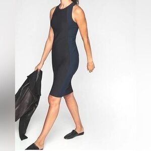 ATHLETA Stellar En Route Dress Navy Black Size M Scuba Color block Travel